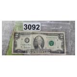 1995 TWO DOLLAR  FEDERAL RESERVE NOTE GREEN SEAL