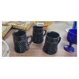 (3) VINTAGE BLACK DIAMONDPOINT INDIANA GLASS MUGS
