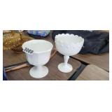 (2) MILK GLASS COMPOTE (1) IS INDIANA GLASS