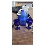 COBALT BLUE DECANTER AND GOBLETS