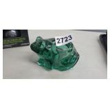 GREEN GLASS FROG CANDLE HOLDER