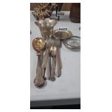 SILVER PLATE LOT, FLATWARE, COASTER, ETC.