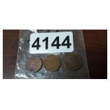 (3) INDIAN HEAD PENNIES, 1882, 1902, 1904