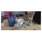 GLASS CANDLE HOLDER, VASE, BOTTLE AND JAR