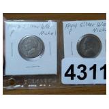1943 & 1944 WW2 SILVER WAR NICKELS