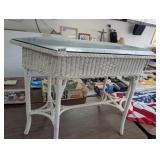 PRETTY WICKER GLASS TOP TABLE