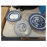 2 BLUE WILLOW PLATES, DECORATIVE PLATE AND RING HO