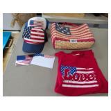 PATRIOTIC LOT, (2) CAPS, TOTE, LARGE TEE, ETC.