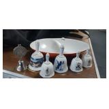 (6) COLLECTOR BELLS AND SANGO FINE CHINA BOWL