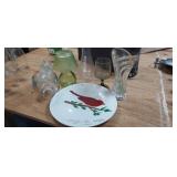 CARDINAL PLATE, VASE. TEA LAMP, ETC. LOT