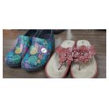 BASS SANDALS AND CROCS, USED