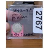 1892 PERU 10 DINERO, SILVER COIN