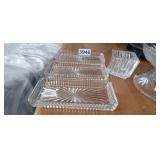 (3) CRYSTAL BUTTER DISHES, 1 TOOTHPICK HOLDER