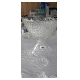 CUT GLASS PUNCH BOWL WITH CUPS & 4 COASTERS