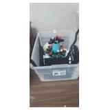 TOTE WITH STUFF, WOOD CUTOUTS, PURSE, AND