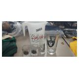 COORS LIGHT PITCHER AND RAIDERS BAR GLASSES