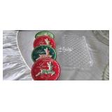 CHRISTMAS COASTERS AND CUT GLASS PLATE