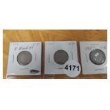 1904, 1905, 1907 V NICKELS