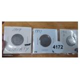 1909, 1911, 1912-D V NICKELS