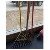 LEAF RAKE, POST HOLE DIGGER, SHOVEL