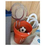 5 GALLON BUCKET WITH RACKETS, BALL, CONES