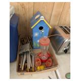 BIRDHOUSE, (2) WIND CHIMES, HUMMINGBIRD FEEDER