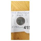 1943 STEEL WAR PENNY *ERROR WEAK/ MISSING 4