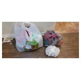 BAGS OF KNITTED ITEMS AND CHRISTMAS ORNAMENTS