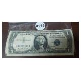 1957 ONE DOLLAR BLUE SEAL, SILVER CERTIFICATE