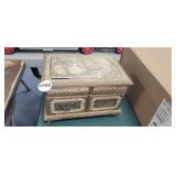 JEWELRY BOX WITH JEWELRY (MISSING HANDLE)