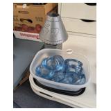LOT OF GLASS CANDLE BOWLS AND TIN CANDLE TREE