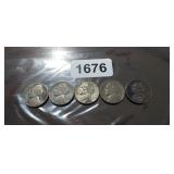 (5) 35% SILVER WW2 NICKELS