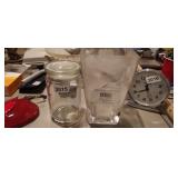 GLASS JAR WITH LID AND 8" DECORATIVE VASE