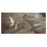 LOT OF BRASS GOODIES, 2 BUTTERFLIES, DEER, & FAN