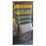 LOT OF PLASTIC BLUE AND YELLOW PLASTIC DISH RACKS
