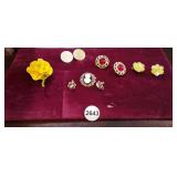 LOT OF ANTIQUE CLIP-ON EARRINGS  AND PINS