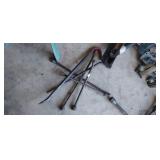 LOT OF 4 WAY TIRE IRONS, CROWBAR, ETC