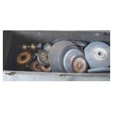 TOOLBOX FULL OF GRINDING WHEELS, ETC.