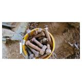 BUCKET FULL OF HEXAGONAL HEAD BOLTS AND NUTS