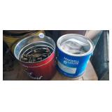 (2) COFFEE CANS WITH HINGES AND DRAWER PULLS