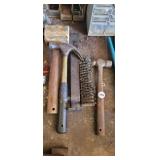 (3) HAMMERS, WIRE BRUSH, ETC. LOT