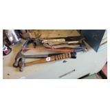 (2) HAMMERS, VICE GRIPS, HACK SAW, ETC. LOT