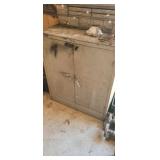 2 DOOR METAL CABINET WITH SHELVES (EMPTY)