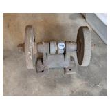 VINTAGE CAST IRON BELT DRIVEN BENCH GRINDER