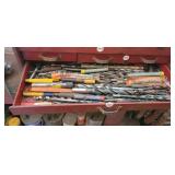DRAWER FULL OF LARGE DRILL BITS, ETC.