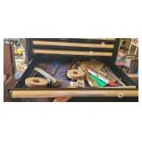 DRAWER FULL OF SCISSORS, LEVELS, ETC