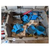 TOTE FULL OF ELECTRICAL BOXES, ETC.
