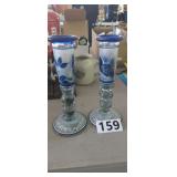 (2) HAND PAINTED GLASS CANDLE HOLDERS