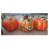 (3) PUMPKINS, 2 STYROFOAM, I CERAMIC