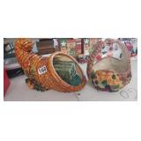 CERAMIC/GLASS  CORNUCOPIA AND PUMPKIN DECOR